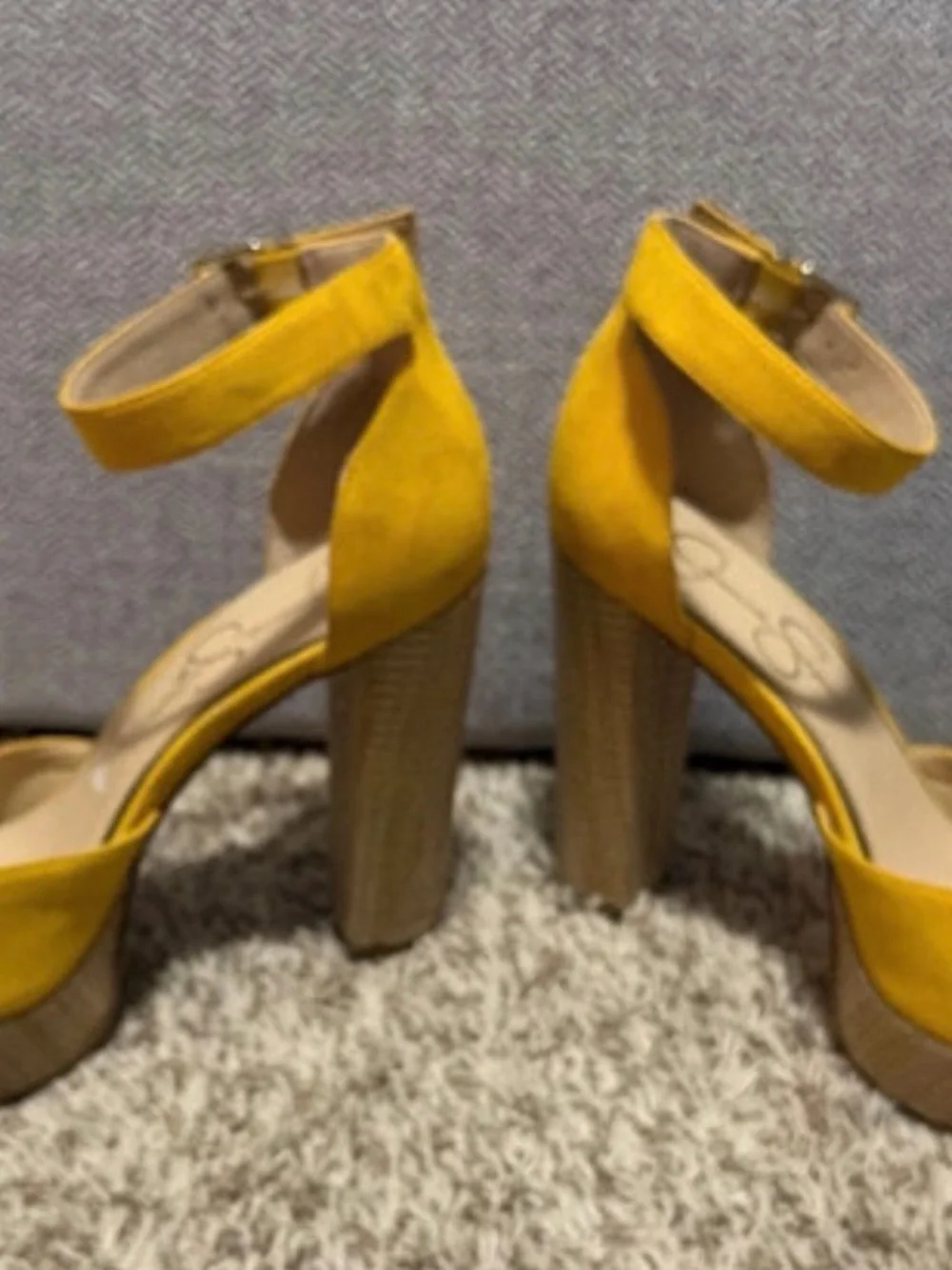 Jessica Simpson Bright Yellow Suede Platform Ankle-Strap Heels